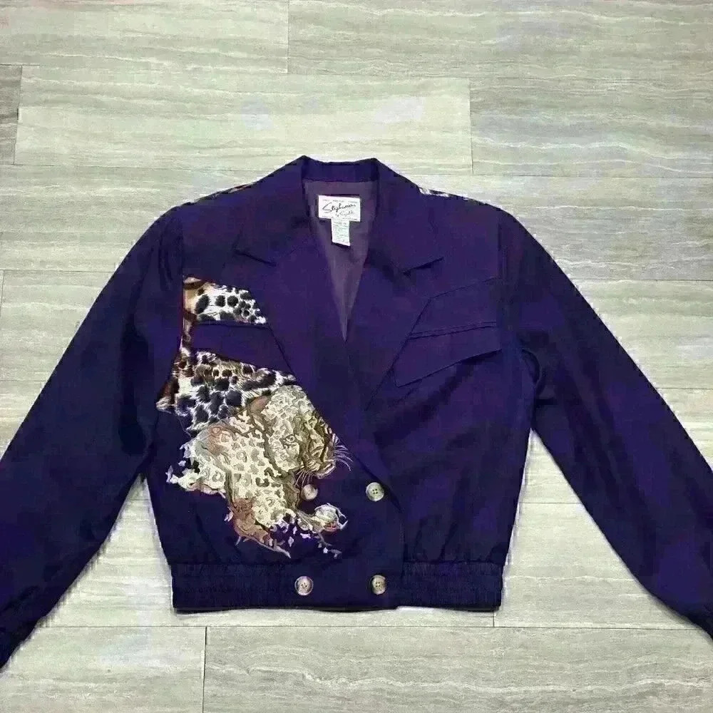 Silk Blend Vintage Purple Jaguar 1980s Style Jacket Stephanie by Suzelle - Picture 2 of 10